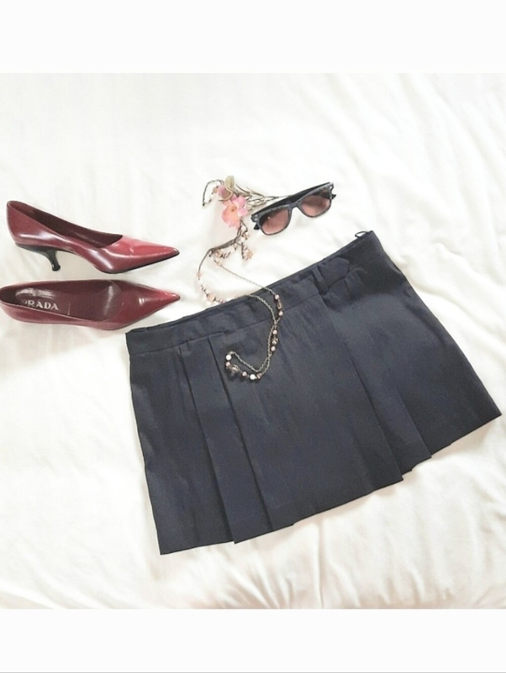 Sz46 PRADA Skirt, Pleated Wrap Mini in Black